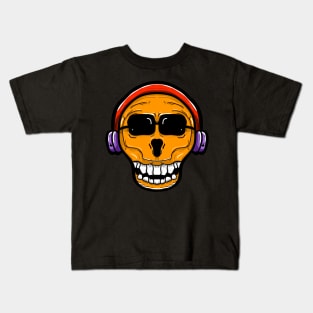 Skull head using headphone Kids T-Shirt